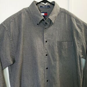 Tommy Hilfiger Button Down Shirt Men XL Gray Black Check Long Sleeve Lightweight